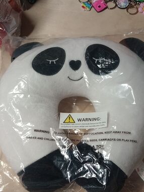 Plush Panda Neck Pillow - White & Black